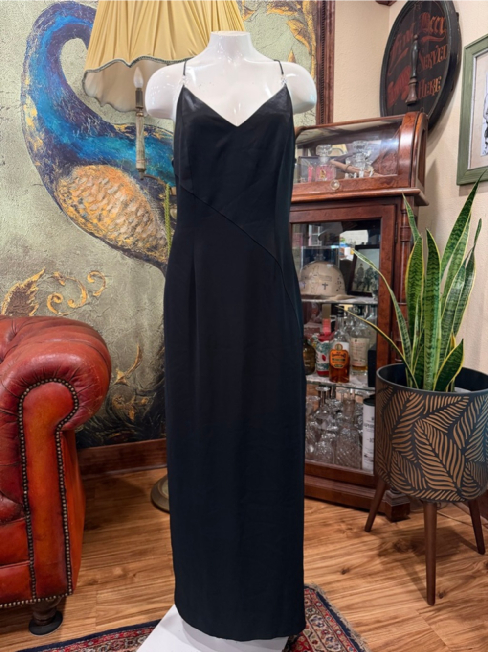 Adrianna Papell Evening Vintage Black Silk-Like Maxi Gown Minimalist Glam 8 - Picture 4 of 14